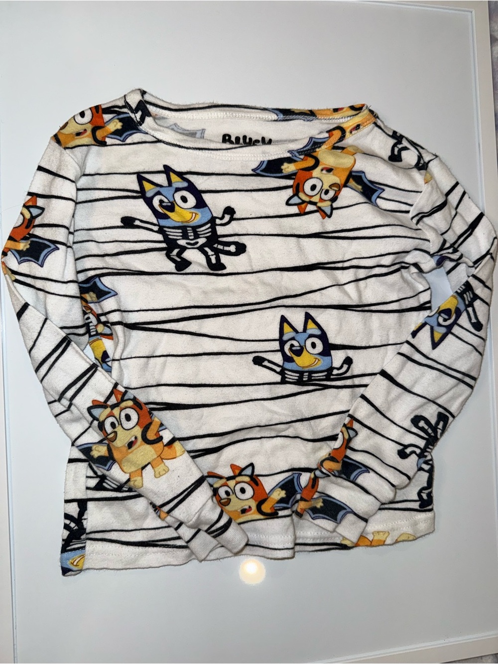 Bluey Kids Long-Sleeve Stripe Tee - White/Blue/Yellow